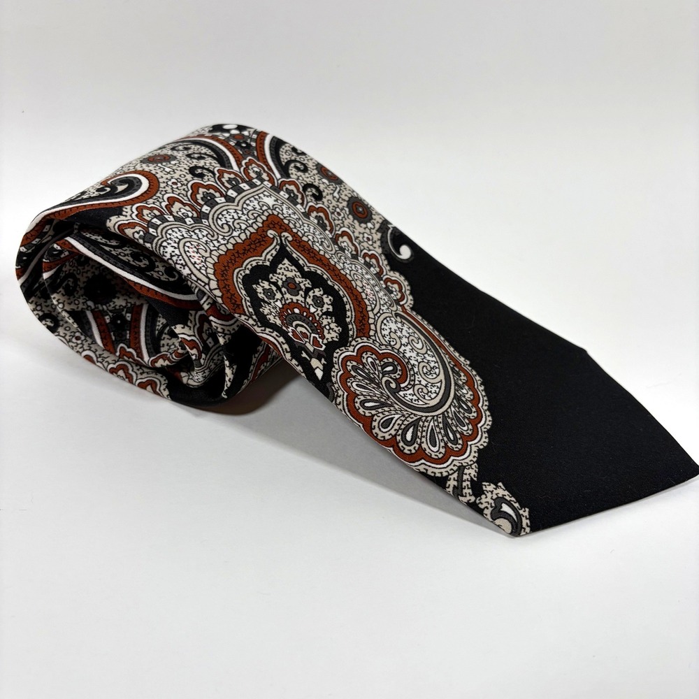 Beau Brummell Vintage Paisley Necktie Black Rust Brown London Bridge Lining